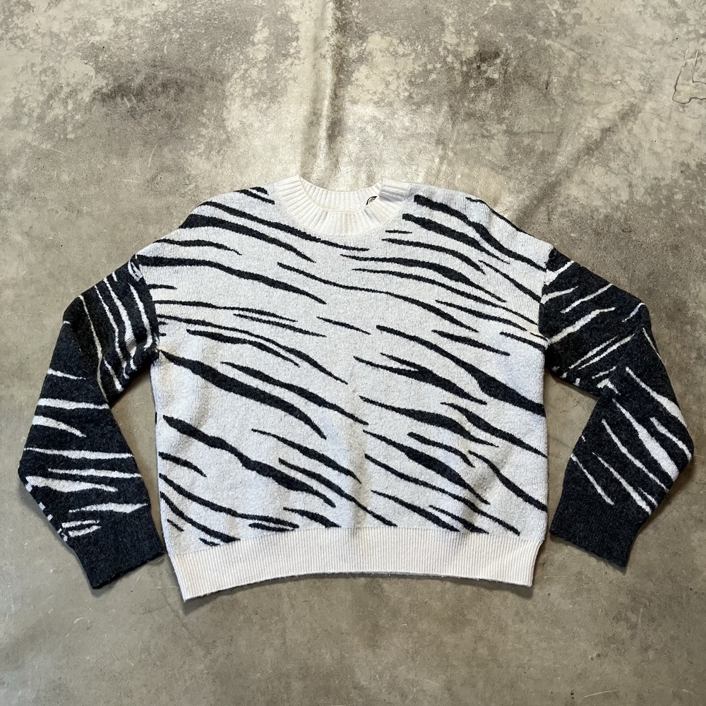 Rails Sweater Womens Size S Lana Mixed Abstract Tiger Gray White Crewneck